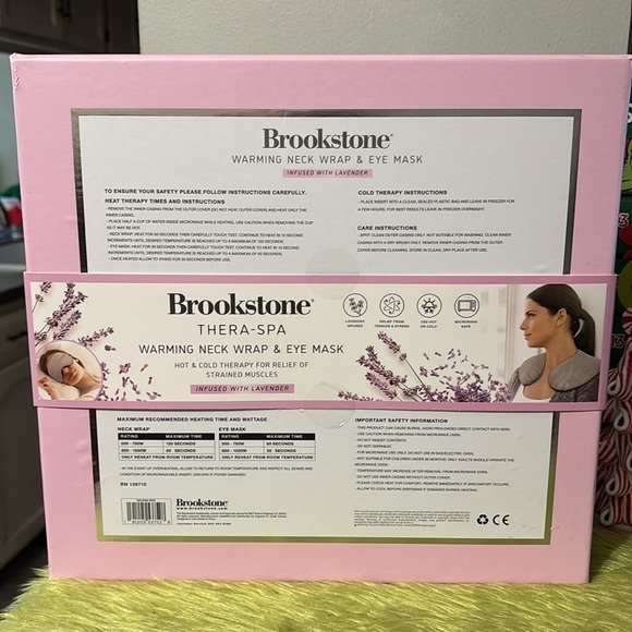 NIB BROOKSTONE THERA-SPA WARMING NECK WRAP & EYE MASK INFUSED W/ LAVENDER. GRAY - Picture 5 of 11